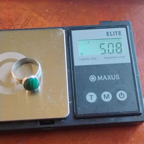 Vintage Native Made Malachite Ring Wide Sterling Silver Band Size 6 - Picture 7 of 7